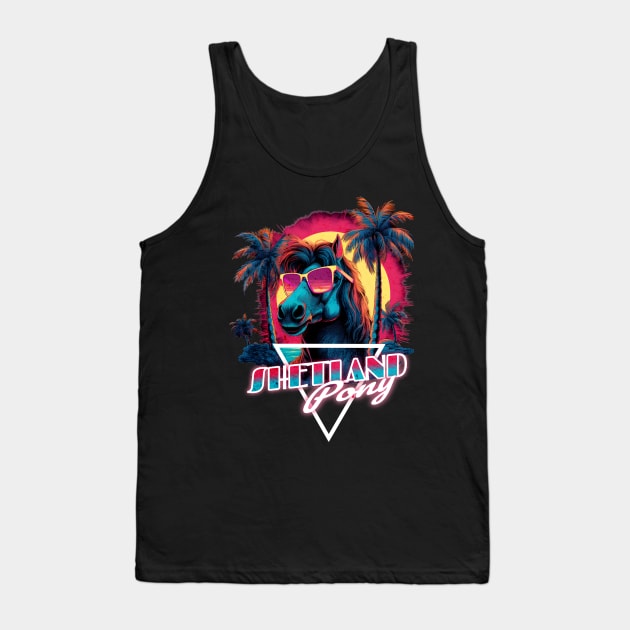 Retro Wave Shetland Pony Horse Miami Vibe Tank Top by Miami Neon Designs